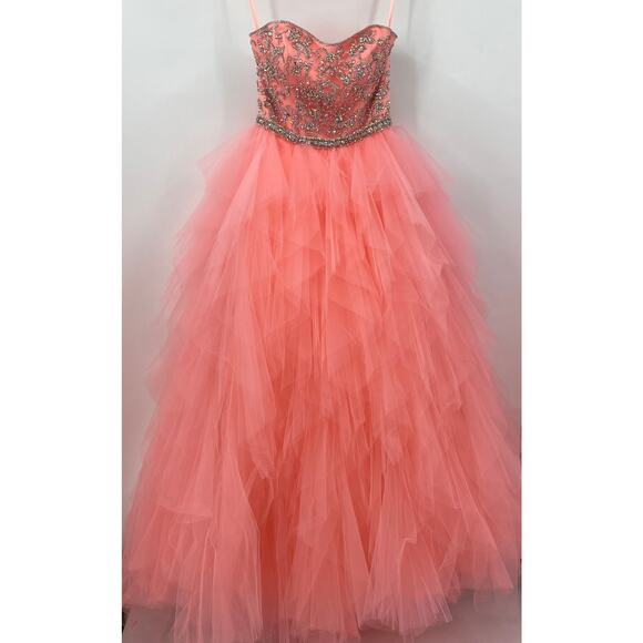 Morilee Gown Layered Tulle Strapless Beaded Embellished Bodice Pink NEW Womens 8 - Picture 2 of 13